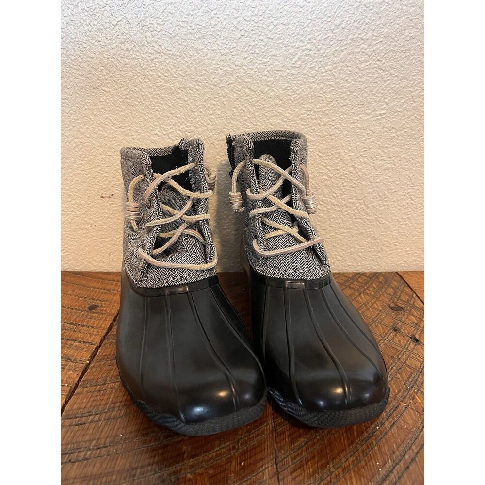 Woman’s Size 6 Saltwater, Black, Sperry “duck boots” Rubber Boots.
